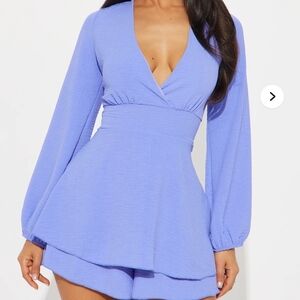 Elegant Blue Long Sleeve Romper
